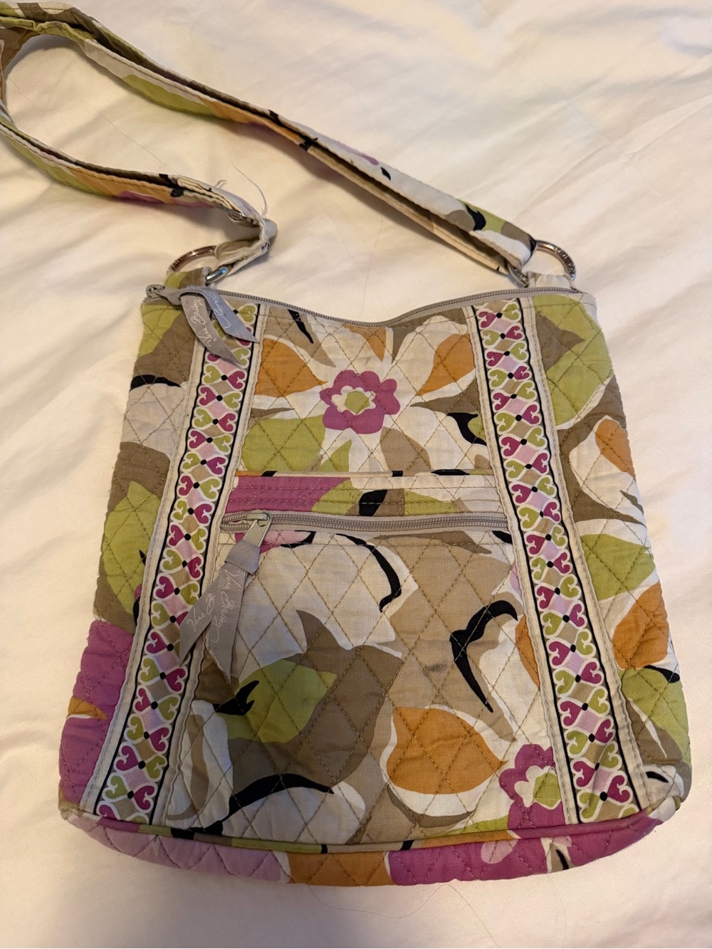 Vera Bradley Quilted Floral Crossbody Bag in Pink, Green & Tan - Casual Everyday